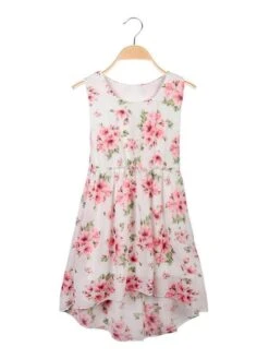 Vestito Floreale Smanicato Da Bambina - Bianco