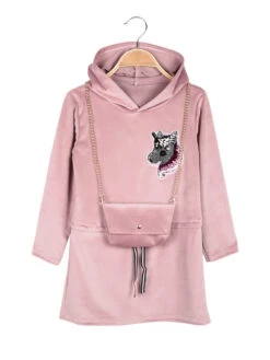 Vestito In Ciniglia Con Cappuccio E Borsetta - Rosa