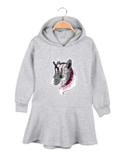 Vestito In Felpa Da Bambina Con Cappuccio - Grigio
