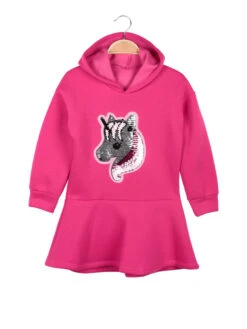 Vestito In Felpa Da Bambina Con Cappuccio - Fucsia