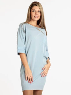 Vestito In Maglia Con Maniche A 3/4 - Azzurro