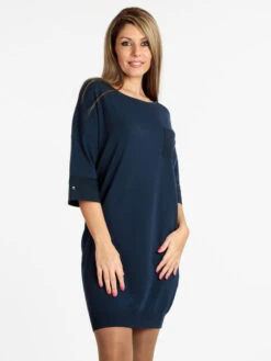 Vestito In Maglia Con Maniche A 3/4 - Blu Scuro