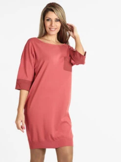 Vestito In Maglia Con Maniche A 3/4 - Bordeaux