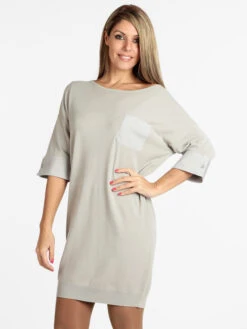 Vestito In Maglia Con Maniche A 3/4 - Taupe