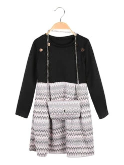 Vestito In Maglia Da Bambina Con Borsetta - Nero