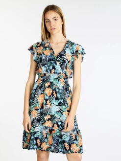Vestito Leggero Donna A Fiori - Blu Scuro