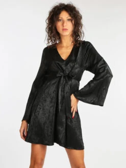 Vestito Midi Con Maniche A Campana - Nero