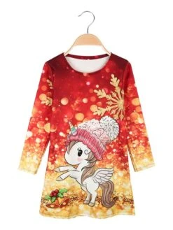 Vestito Natalizio Da Bambina A Manica Lunga - Arancione