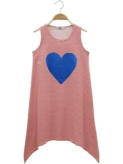 Trend 24 Vestito Smanicato A Righe Con Cuore
