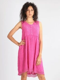 Vestito Smanicato Da Donna In Cotone - Fucsia