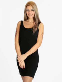 Vestito Smanicato Donna A Costine - Nero