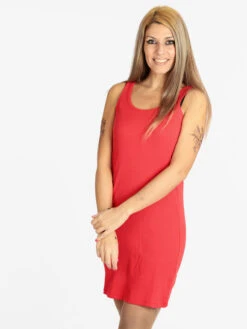 Vestito Smanicato Donna A Costine - Rosso
