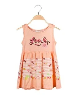 Vestito Smanicato Neonata In Cotone - Albicocca