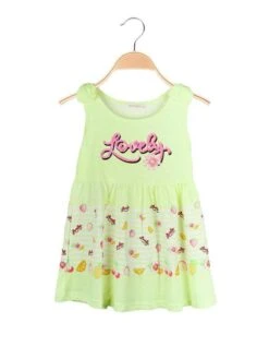 Vestito Smanicato Neonata In Cotone - Giallo