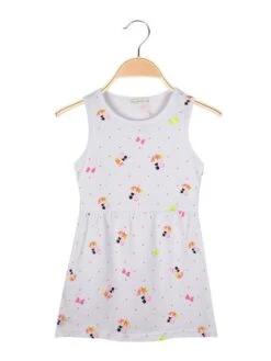 Vestito Spalla Larga A Fantasia - Bianco