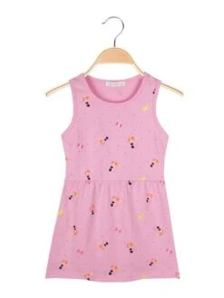 Vestito Spalla Larga A Fantasia - Rosa