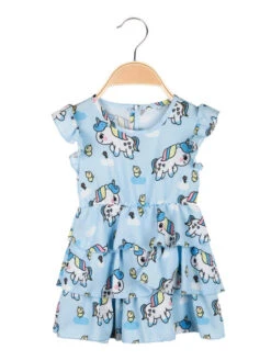 Vestito Unicorno Da Neonata Con Balze - Azzurro