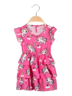 Vestito Unicorno Da Neonata Con Balze - Corallo